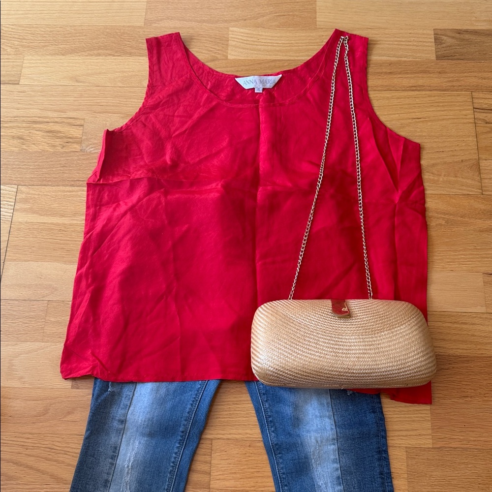 Vintage Silk Red Sleeveless Tank Top